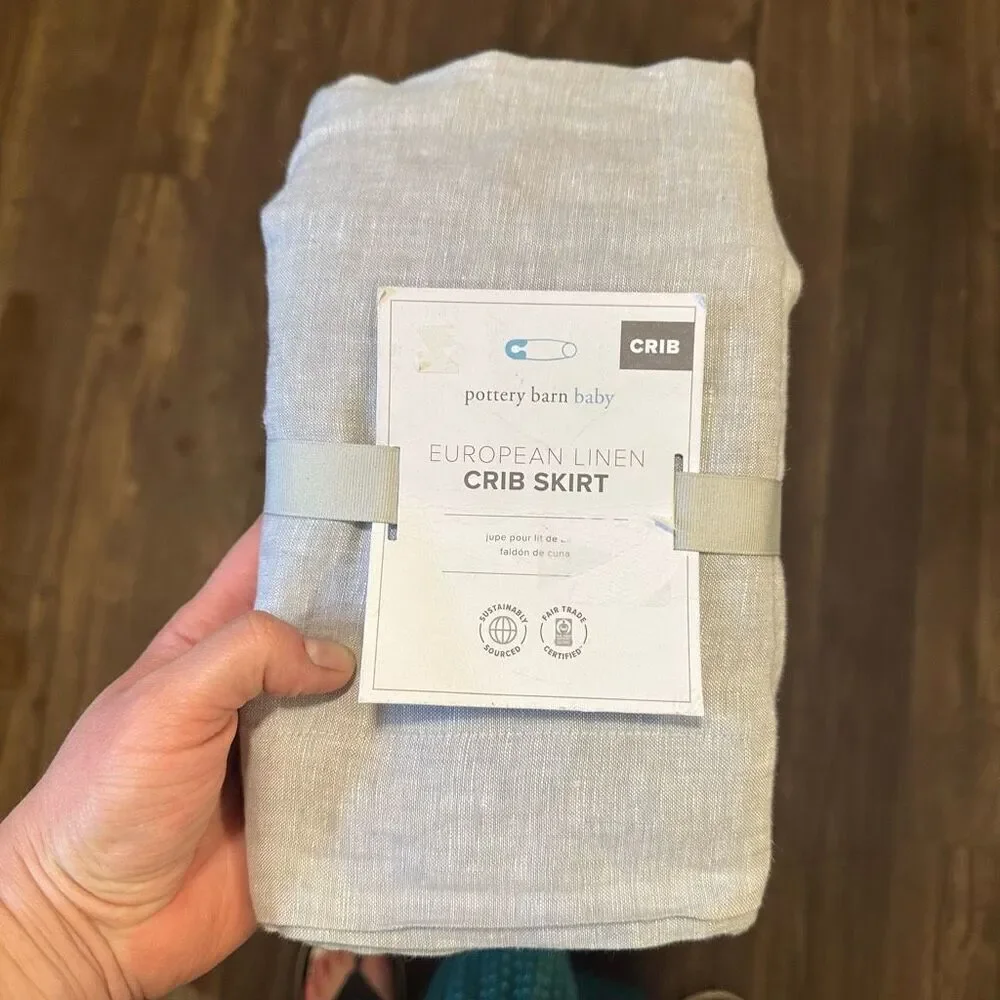 Pottery Barn gray European linen 28x52 inch crib skirt